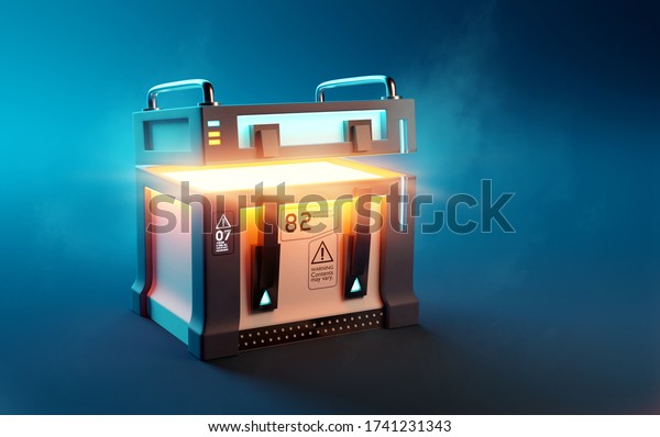 Fantasy Futuristic mystery\
loot box case opening up to reveal its surprise contents. 3D\
illustration.