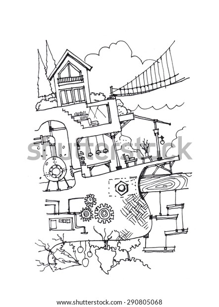 Fantasy House Secret Rooms Underground Illustration Stock