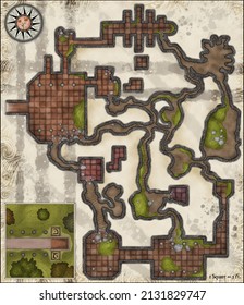 Fantasy Illustration Of A Dungeon Map For Games Or Similarly Based Fantasy Publications.