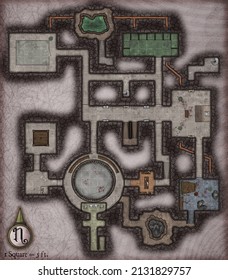 Fantasy Illustration Of A Dungeon Map For  Games Or Similarly Based Fantasy Publications.