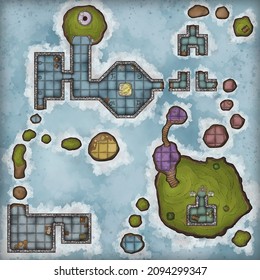 Fantasy Illustration Of A Dungeon Map For TTRPG Games Or Similarly Based Fantasy Publications.