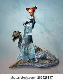 Fantasy Lady With Dragon