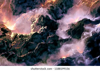 Fantasy Landscape Dawn Fog Mountains D Stock Illustration