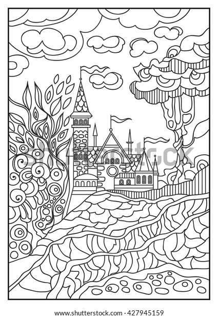Download Fantasy Landscape Fairy Tale Castle Hand Stock Illustration 427945159