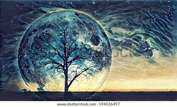 Fantasy Landscape Illustration Artwork Lonely Bare Stock Illustration