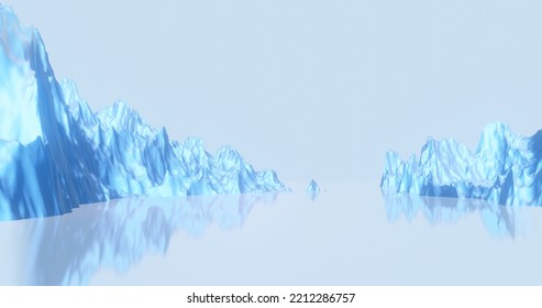 Fantasy Landscape Of Other World, Ice Mountain Valley. Digital Painting 3d Rendering