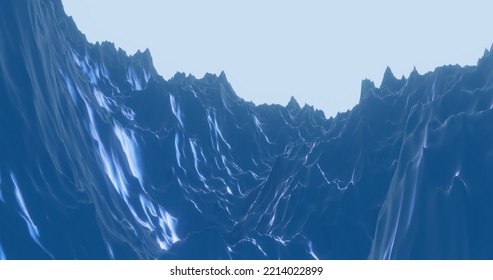 Fantasy Landscape Of Other World, Ice Mountain Valley. Digital Painting 3d Rendering