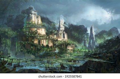 Fantasy landscape and unknown legend