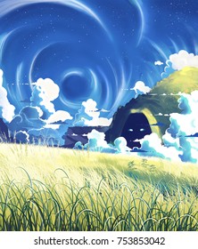 Fantasy Lanscape In Daylight And Cartoon Style