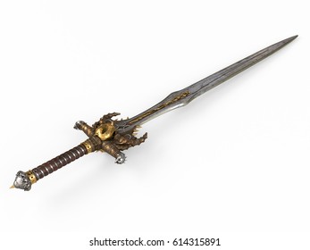 Fantasy Long Sword Skull Gold On Stock Illustration 614315891 ...