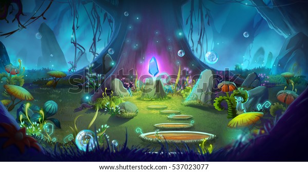 幻想和神奇的森林 视频游戏的数码cg 艺术品 概念插图 逼真的卡通风格背景库存插图