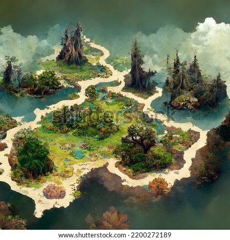 fantasy map rpg remaster  Advernture  elements with colorful  illustration