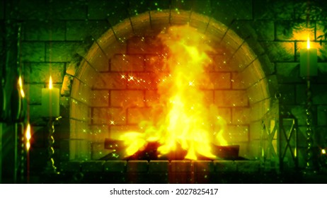 Fantasy Masonry Grate Fire Glowing , Cg Object 3D Illustration