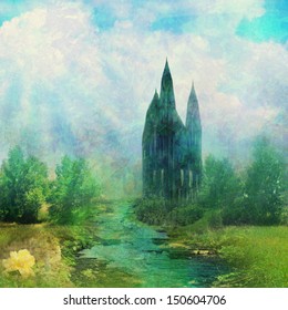 Fantasy Meadow With A Fairytale Tower 