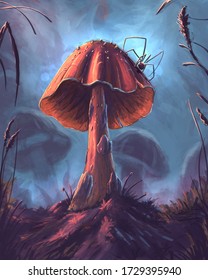 The fantasy mushroom digital illustration 