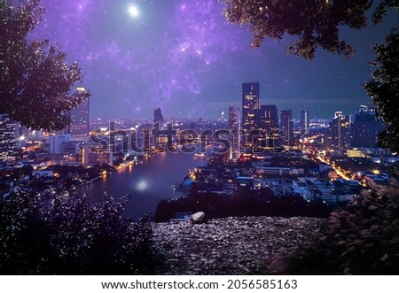 Fantasy night beautiful city. 3d illustration. [[stock_photo]] © 