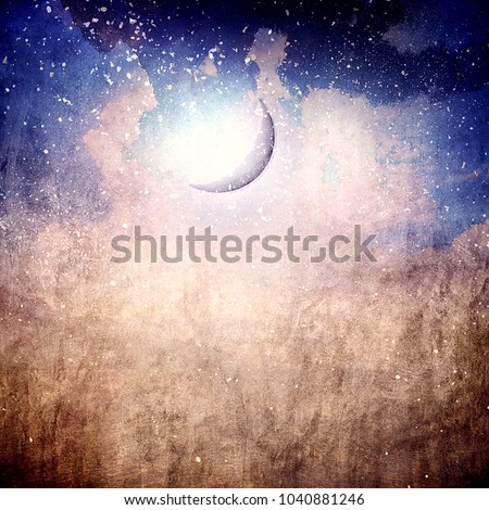 Fantasy night sky with moon and stars