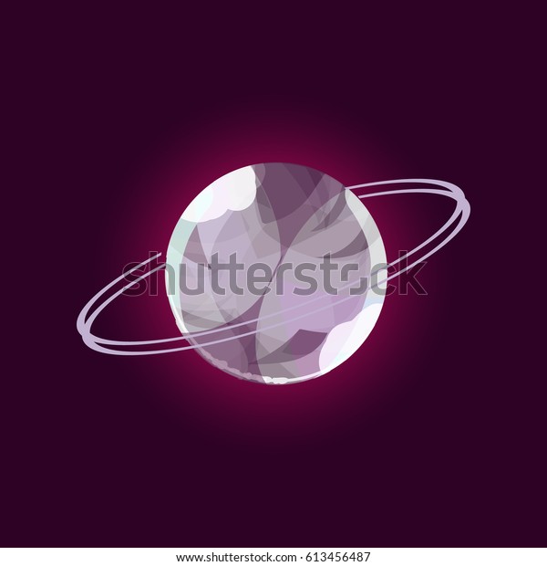 Fantasy planet logo. Flat\
style illustration for games and apps. Grey glass planet on black\
background.