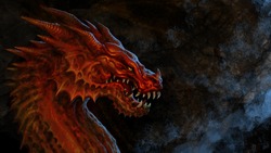Fantasy  Red Dragon Head - Digital Illustration