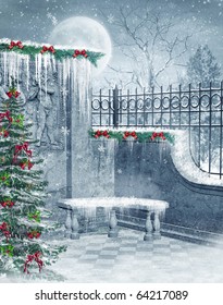 Fantasy Ruins With Christmas Ornaments