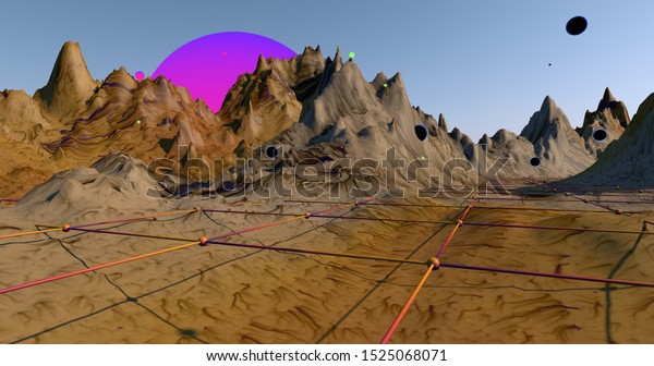 A fantasy scene of a colorful alien
landscape. 3D
Illustration.