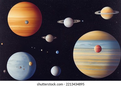 Fantasy solar system with colourful planets
