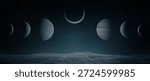 Fantasy space collage depicting celestial planets and moons aligned in the heavens above an alien surface, inspired by astrology, zodiac symbolism, mysticism.  Elements of this image furnished by NASA. 