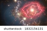 Fantasy stars background with exploding supernova, deep space illustration