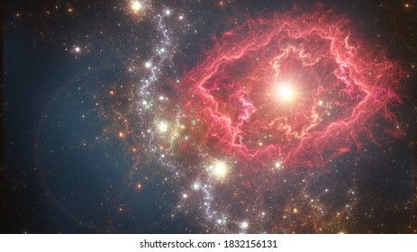 Fantasy stars background with exploding supernova, deep space illustration