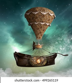 Fantasy Steampunk Airship - 3D Illustration