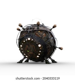 Fantasy Steampunk Styled Victorian Time Machine. 3D Illustration Isolated On A White Background.