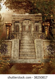 Fantasy Temple Forest Stock Illustration
