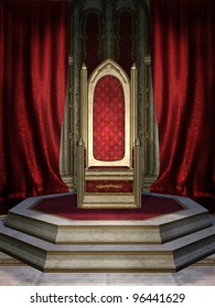 Fantasy Throne Room With Red Curtains