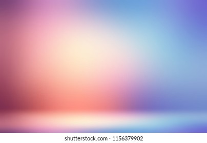Fantasy tints ombre pattern on wall and floor blurred texture. Warm and cold colors. Empty studio abstract 3d background. Defocused 3d illustration. Blank interior template.