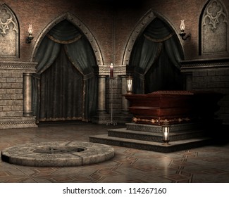 Fantasy Vampire Crypt With A Coffin