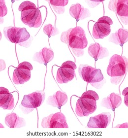 Fantasy watercolor pink flowers on white background for design and print.