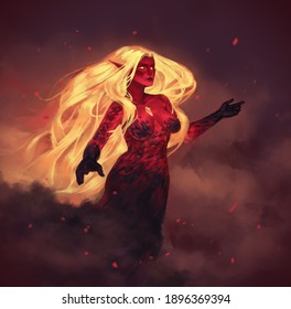 Fantasy woman made of lava