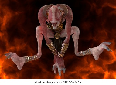 Fantsy demon burns in a hellfire 3d illustration - Shutterstock ID 1841467417