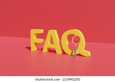 Faq Frequently Asked Question Big Word Text With Red Background And Magnifying Zoom Tools . 3d Illustration Rendering Render