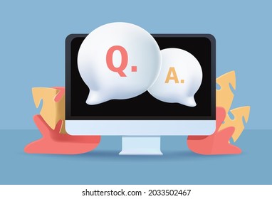 FAQ, Frequently Asked Question Concept. Online Communication, Getting Help Information, Asking And Answering Questions. Online Support Center. 3d Illustration.