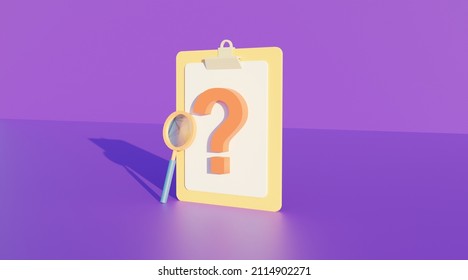 Faq Frequently Asked Question Concept With Big Question Mark And Clipboard With Magnifying Zoom Tools . 3d Illustration Rendering Render