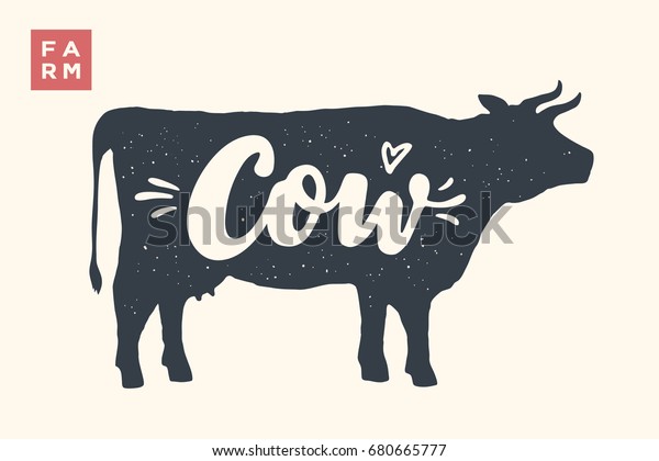 Farm Animals Set Isolated Cow Silhouette のイラスト素材