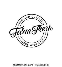 Farm Fresh Hand Written Lettering Logo, Label, Badge, Emblem For Organic Food, Products Packaging, Farmer Market. Vintage Retro Style. Calligraphic Inscription. Isolated. 