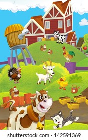 Happy Colorful Farm Scene Illustration Children Stock Illustration 