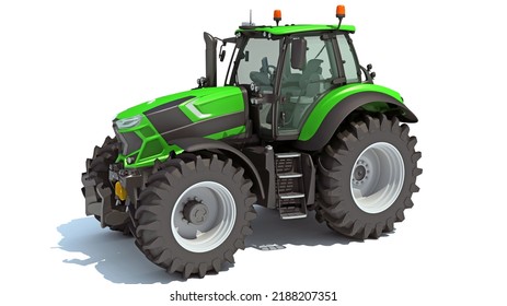 Farm Tractor 3D Rendering On White Background