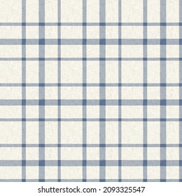 Farmhouse blue plaid seamless pattern. Vintage style twill all over print for tweed wallpaper design. 