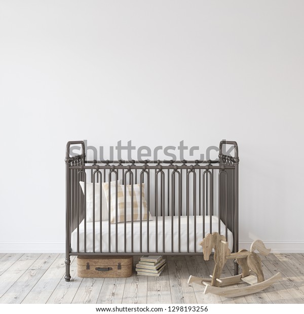 Farmhouse Nursery Black Metal Crib Near Stock Illustration 1298193256