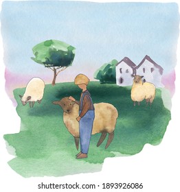 farmhouse watercolor farm, watercolor garden digital illustration, summer clipart images, farm background, farm life summer clip art