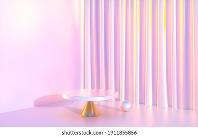 Fashion beauty luxury podium backdrop for product display. Holographic iridescent texture. 3d render.