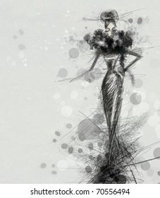 Fashion Illustration Of A Femme Fatale In A Black Dress